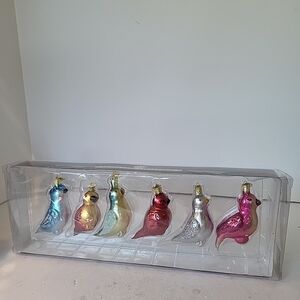 Kurt Adler Shiny Glass Bird Ornament Set Of 6 New In Box